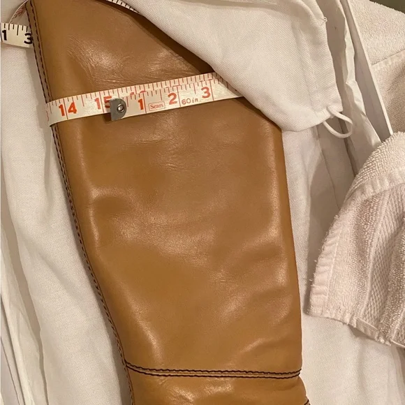 CHLOE new Riding Heeled Boot Tan Brown Knee-High Calf Stitched Leather Boots - Picture 14 of 17